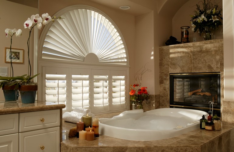 Our Professionals Installed Shutters On A Sunburst Arch Window In Boise, ID